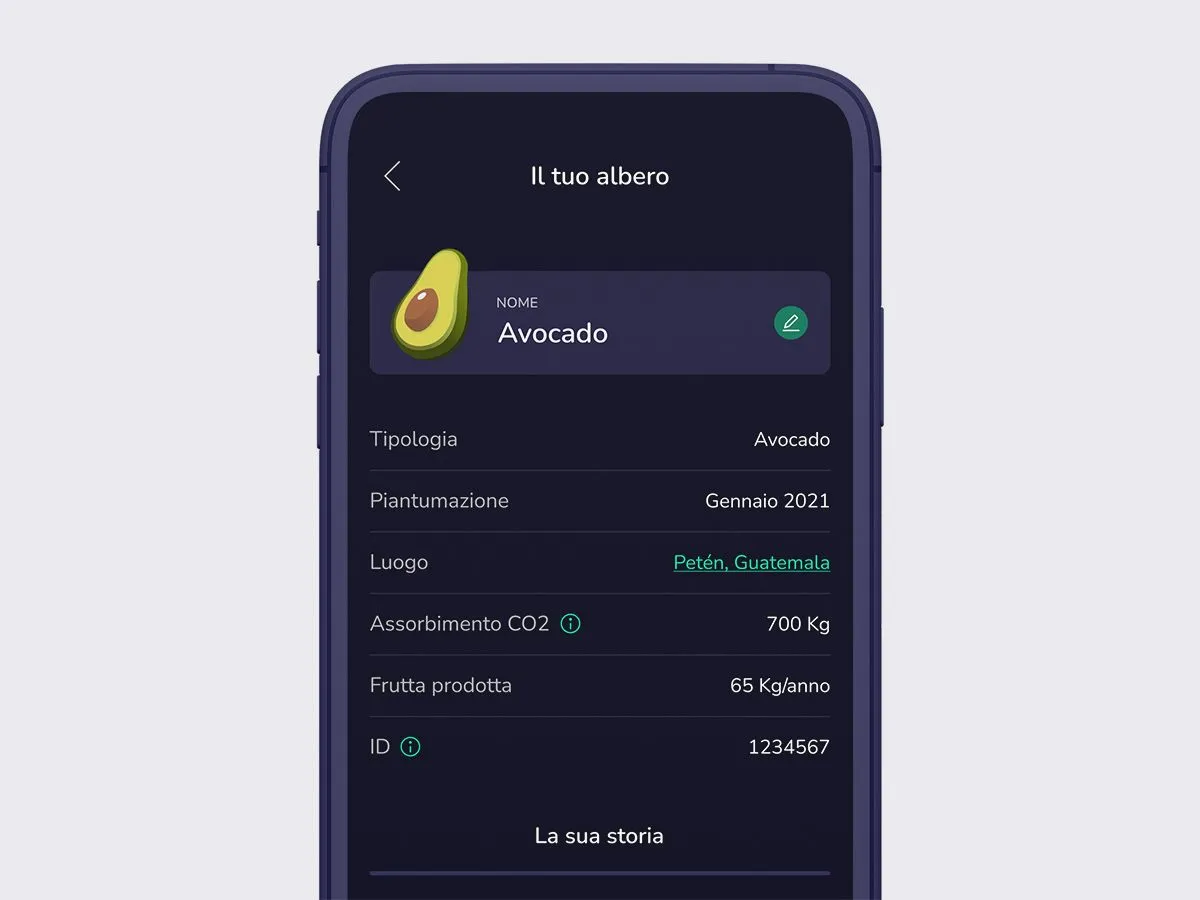 Schermata del tuo albero nell'app di flowe